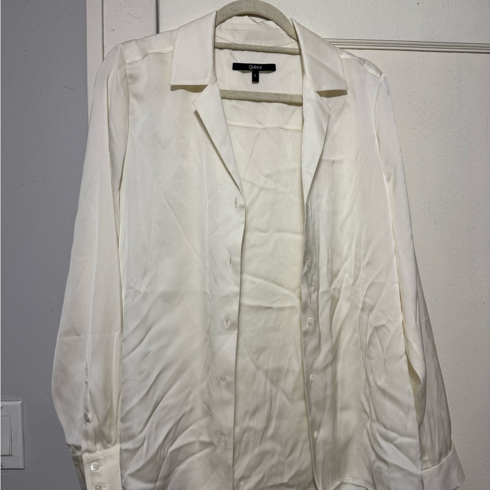 Quince Washable Stretch Silk Notch Collar Blouse